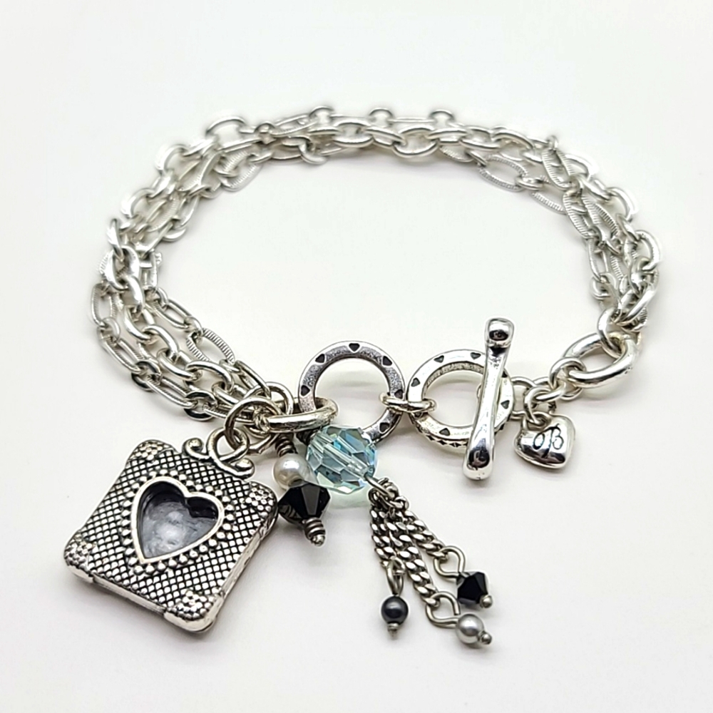 Brighton "KEEPSAKE" Charm Bracelet w/  Photo Frame & Swarovski Crystal Beads!